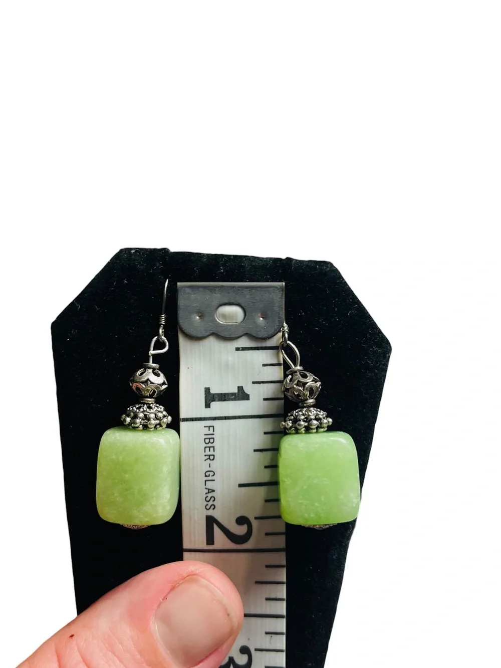 Vtg MCM Sterling Silver 925 Light Green Jade Cube Drop Dangle Earrings 15.8g